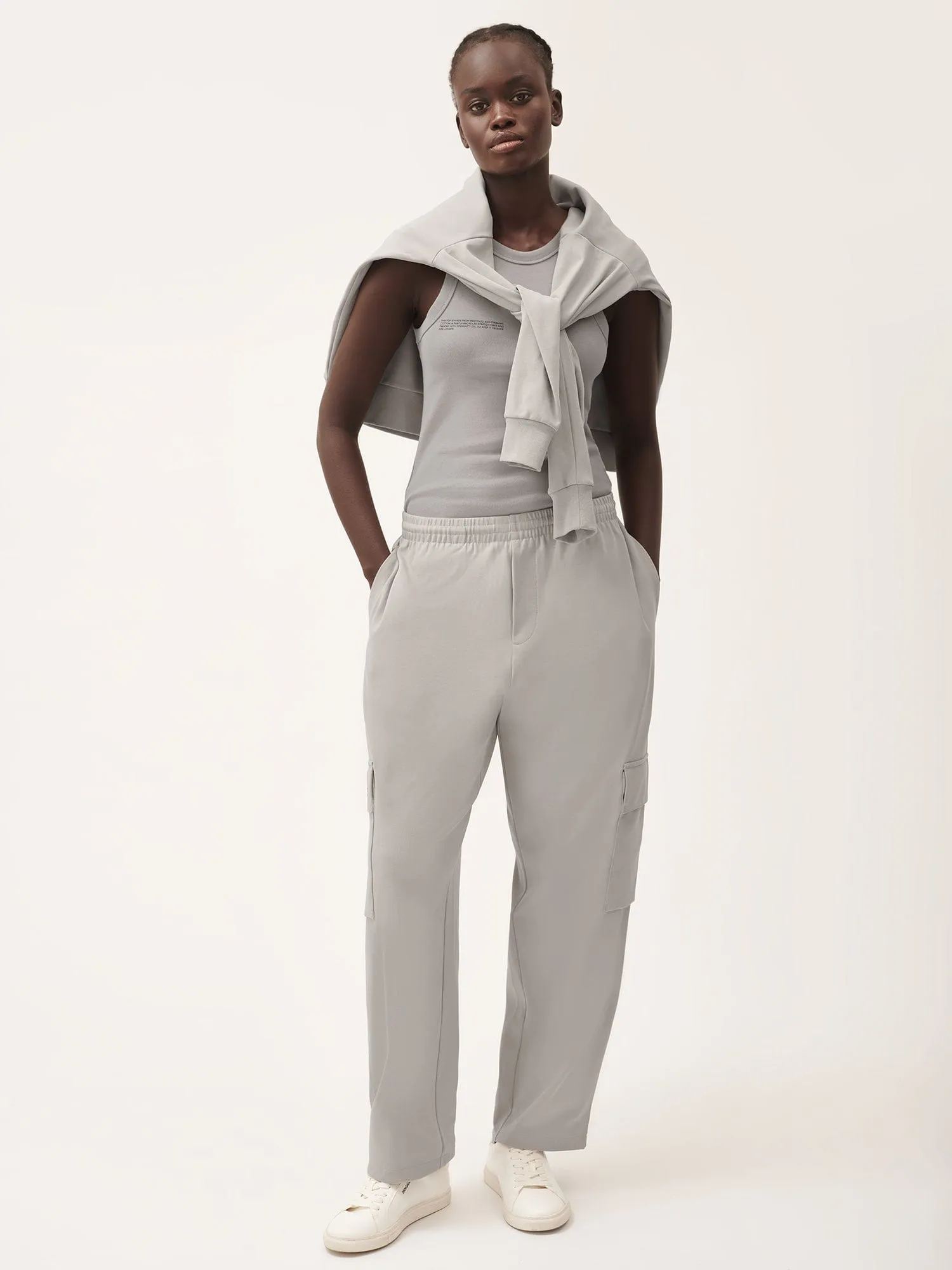 Womens Double Jersey Cargo Track Pants—stone