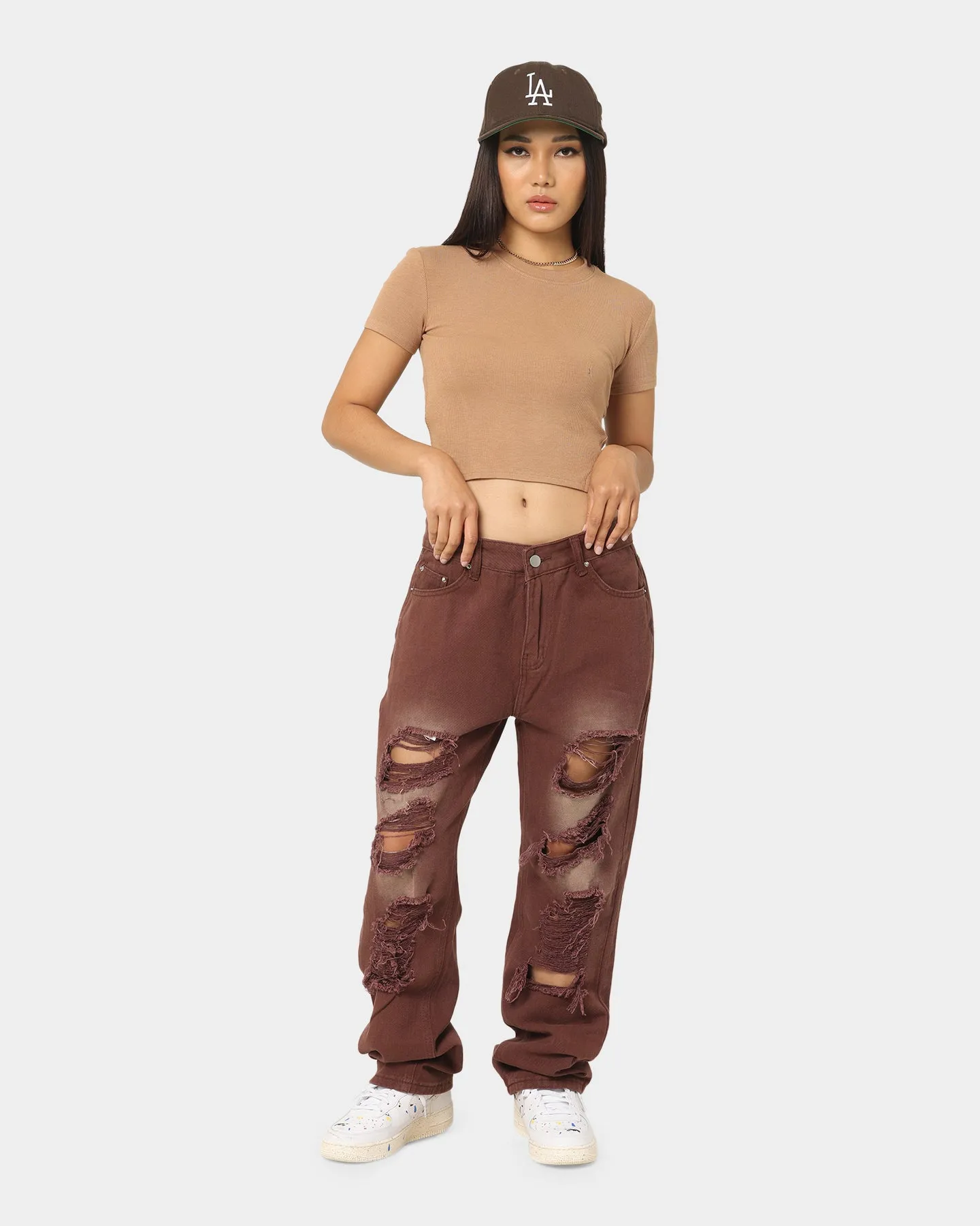 XXIII Women's Alina Baggy Rip Jeans Brown