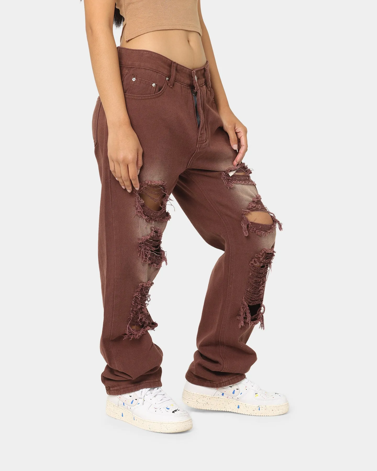 XXIII Women's Alina Baggy Rip Jeans Brown