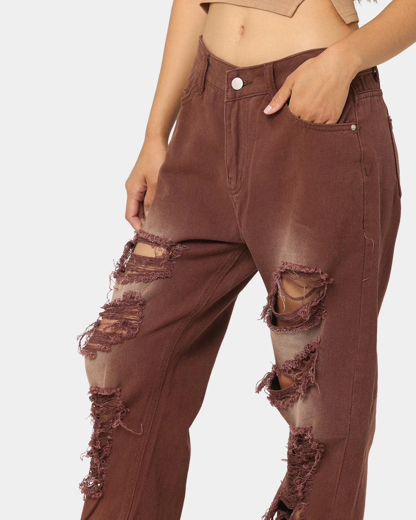 XXIII Women's Alina Baggy Rip Jeans Brown